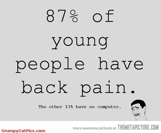 87% of young people have back pain, the other 13% have no computer.