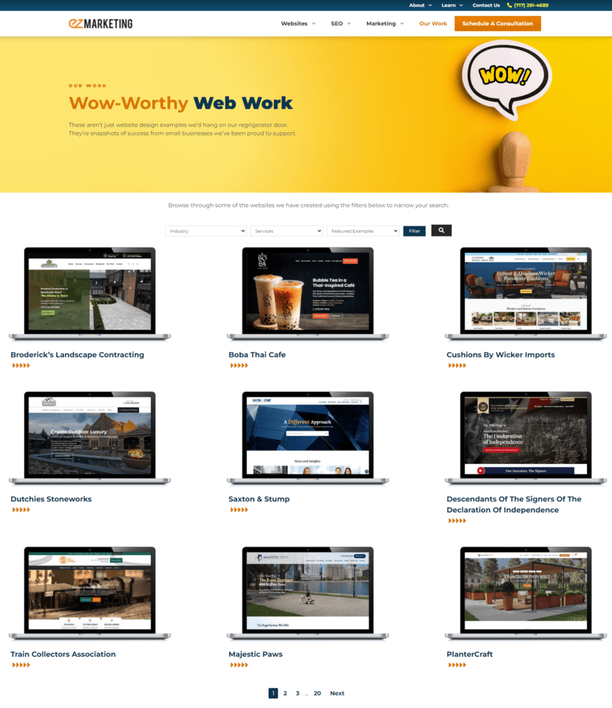 Custom website gallery design for EZMarketing