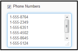 a screenshot of phone numbers