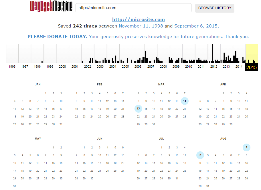 wayback machine dates