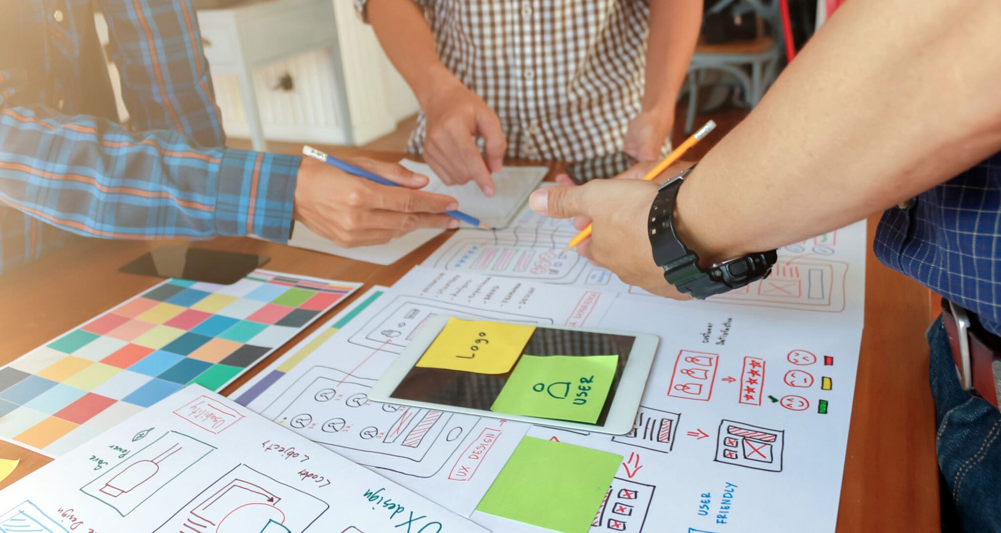 Soft Focus,A team of UI / UX web designers are working together to develop a mobile responsive website with UI UX Front End Designer Previewing.